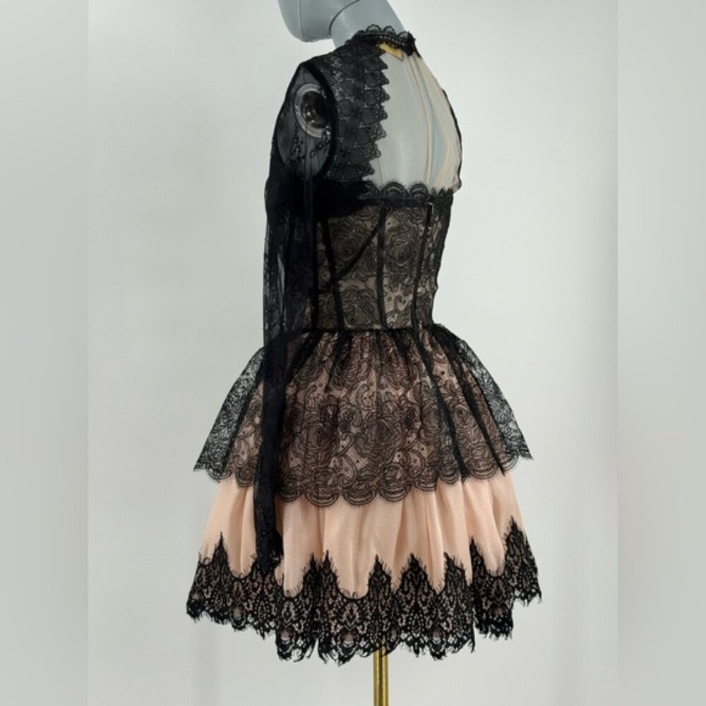 🆕 BRONX & BANCO 🧿 NWOT Daphne Illusion Lace Long Sleeve Mini Dress, Sz XS US 2 - Picture 8 of 14